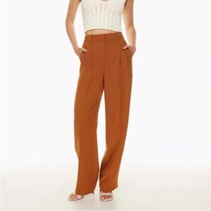 aritzia effortless pants pleated anise brown 00